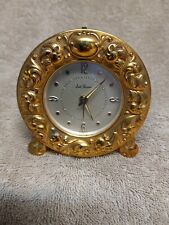 Beautiful Seth Thomas Repousse Gold Tone Small Alarm Clock, tested Works Good picture