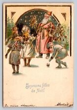 c1910 Pink Santa Claus Toys Gilt Children Embossed Christmas P203 picture