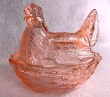 Vintage H Diamond Hsinchu AA Imports Pink Hen on Nest Basket Glass Covered Dish picture