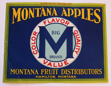 Original rare BIG M apple crate label Montana Fruit Distributors Hamilton blue picture