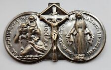 Vintage St. Christopher Virgin Mary Visor Clip Crucifix Catholic Silver Metal picture