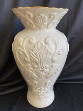 LENOX Georgian Collection Ivory X-Large Vase 16”H Embossed Gold Ring ~RARE ~ picture