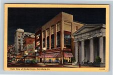 Harrisburg PA-Pennsylvania, Night View on Market Street, c1945 Vintage Postcard picture