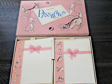 Vtg. Whiting's Playmates Rag Content Note Paper & Envelopes Boxed Set Dogs Bunny picture