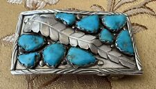 Vintage Native American Signed F Cheama Sterling Silver & Turquoise Belt Buckle picture