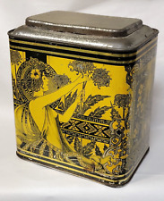 Stunning Antique SPICE BIN Store Tin Art Nouveau Girl Tea Coffee Canister c1910 picture
