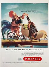 1947 Schenley Reserve Whiskey Liquor Cartoon Rooster Bike Art Vintage Print Ad picture