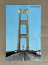 Postcard Michigan Mackinac Bridge Facts About Bridge Old Cars Vintage MI picture