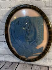 Vintage Blue Bonnet Hat Convex Oval Tiger Stripe Wood Wooden Wall Frame picture