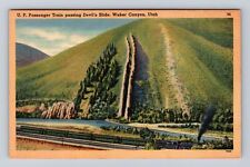 Weber Canyon UT-Utah, Passenger Train Passing Devil's Slide, Vintage PC Postcard picture