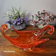 Vintage Chantili Canada Signed Orange 4 Point Sculptured Art Glass Centerpiece picture