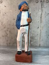 Hand Carved Wooden Sailor Whaler With Harpoon 12” Nautical Folk Art Sea Captain picture
