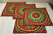 Four Quilted Placemats, Cotton, Square, Contemporary Vegetable Print, Vivid picture