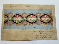 French Antique 1855 Dated & Border Signedd Roses and Lace Textile Design picture