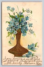 c1906 Blue Flowers In Vase Embossed ANTIQUE Postcard 0958 picture