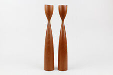 Mid Century DANISH Modern Tulip Teak Wood Candle Holders VTG Pair MCM picture