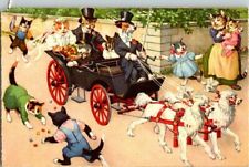 Vintage Anthropomorphic Cats Carriage Dogs postcard Alfred Mainzer A291 picture