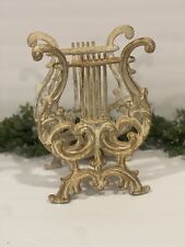 Vintage Cast Iron Shabby Chic White Harp Lyre Music Magazine Rack Book Stand  picture