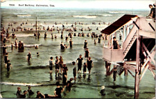 Postcard Galveston Texas Surf Bathing Showing Swimmers Lifeguards Waves picture