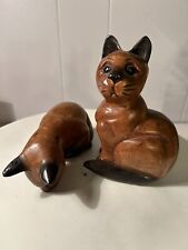 Vintage Hand Carved Wooden Curious Shelf Cat And Friend Collectible picture