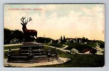 Milwaukee, WI-Wisconsin, Elk Fountain, Juneau Park, c1910, Vintage Postcard picture