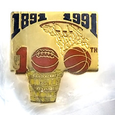 VTG 100th Anniversary Of Basketball NABC 1891-1991 Gold Tone Enamel Pin Souvenir picture