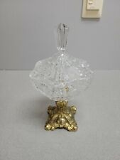 Hollywood Regency Style  Gold Color Metal Pedestal Compote Candy Dish with Lid picture