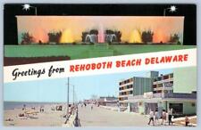 1950-60's GREETINGS FROM REHOBOTH BEACH DELAWARE BOARDWALK FOUNTAINS POSTCARD picture