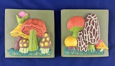 Vintage 1970’s Hand Painted 3D Ceramic Mushrooms Wall Hangings, Pair picture