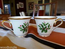 2 Older Vintage LENOX HOLIDAY COFFEE CUPS CHRISTMAS HOLLY BERRIES picture