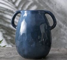 Round ceramic Modern Farmhouse Vase Double Handle Blue Flowers Home Decor picture