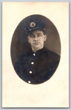 RPPC Postcard Fireman In Uniform Portrait Inscribed To His Grandmother c1908 picture