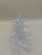 SIGNED FM Ronneby Sweden Art Glass CLEAR CRYSTAL FIGURINE 8” Evergreen TREE picture