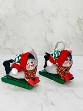 Vintage Annalee Holiday Christmas Sledding Mouse 1997 Posable Décor Set of 2 picture