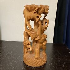 Vintage Hand Carved Multi Animal 8”  Statue Lions, Elephant, Antelope picture