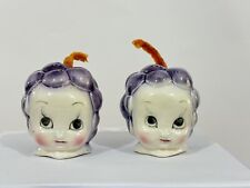 Rare Vintage Novelty Anthropomorphic Grape Salt & Pepper Shakers. Made in Japan. picture