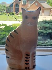 Vintage 80s Folk Art Tabby Ceramic Cat Figure picture