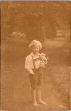 Vintage RPPC Postcard Barefoot Child Holding Bouquet of Flowers dated 1926 12681 picture