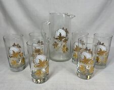 Vintage 6 Culver Cotton Ball 24K Gold Highball Glasses 16oz MCM & HTF Pitcher picture
