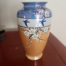 Vintage Lusterware Hand Painted Vase/ Japan/ Birds/ Floral picture