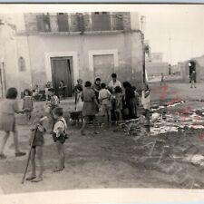 c1940s Greece Civil War Torn Children Water Fountain Photo Snapshot Barefoot C53 picture