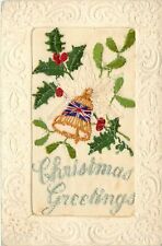 Postcard 1917 Embordered Christmas greeting Union Jack Soldiers Mail TP24-1349 picture