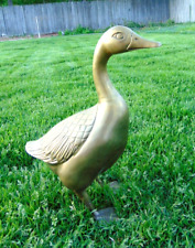 Vtg MCM Brass Goose Duck Life Size Statue Figurine Yard Decor 20