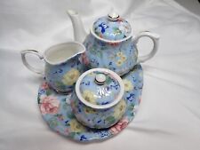 Beautiful Blue/Assorted Floral Golden Crown England Breakfast/Tea Set with tray picture