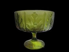 FTD 1975 GREEN GLASS FOOTED Candy DISH  OAK LEAF PATTERN - VINTAGE picture