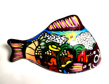 Mexican Talavera Folk Art Fish Figurine Hand Painted Red Clay Pottery 4.75