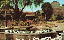 San Juan Capistrano California, Mission Gardens Fountain Pigeons, VTG Postcard picture