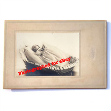 ANTIQUE Victorian 1900s POSTMORTEM CABINET PHOTO Dead Baby in BASSINET on TABLE picture