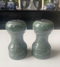 Vintage Green Marble Salt and Pepper Shakers. 4” Tall. picture