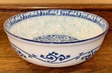 Rare Misty Rose Super White China 7.8” x 3” Serving Bowl: Lotus Flowers • Blue picture